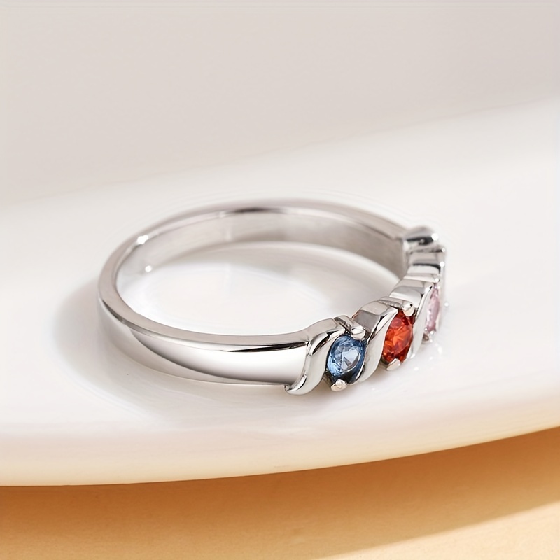 Multicolor Cz Geometric Rainbow Stackable Ring for Women